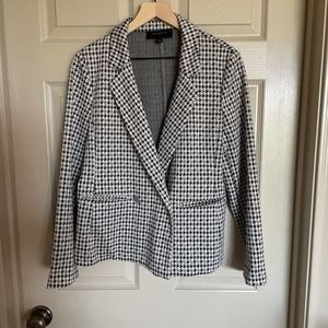 Ann Taylor Factory Womens Suit Jacket Blazer Gray Houndstooth Long Sleeve 10 New